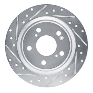 Acura Integra Brake Rotor (1) - Rear Left - R1 Concepts - Drilled & Slotted - Silver - `17-`25